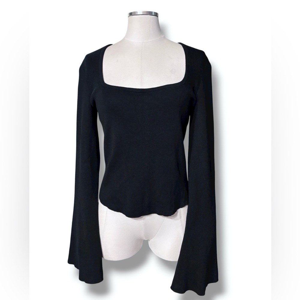MAEVE x ANTHROPOLOGIE Black Square Neck Bell Sleeve Sweater Size Medium - Picture 10 of 10